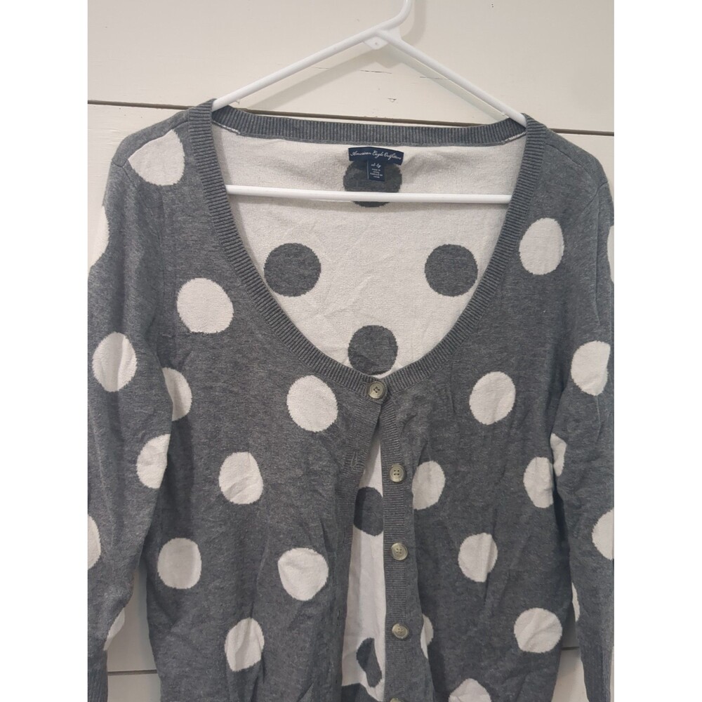 American Eagle XL 100% cotton gray white polka dot cardigan '90s Y2K fall winter